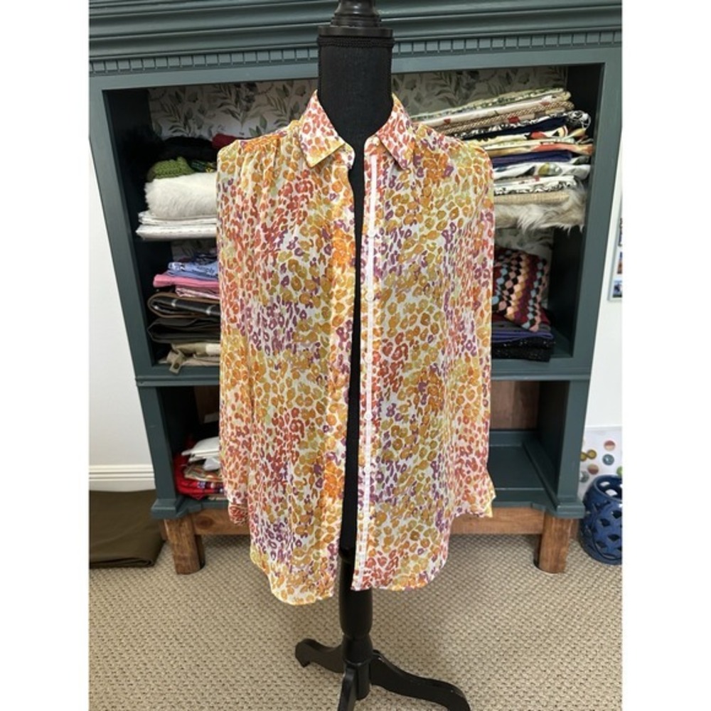 CHICO'S Animal-Print Crinkle Chiffon Lightweight Shirt Size 0